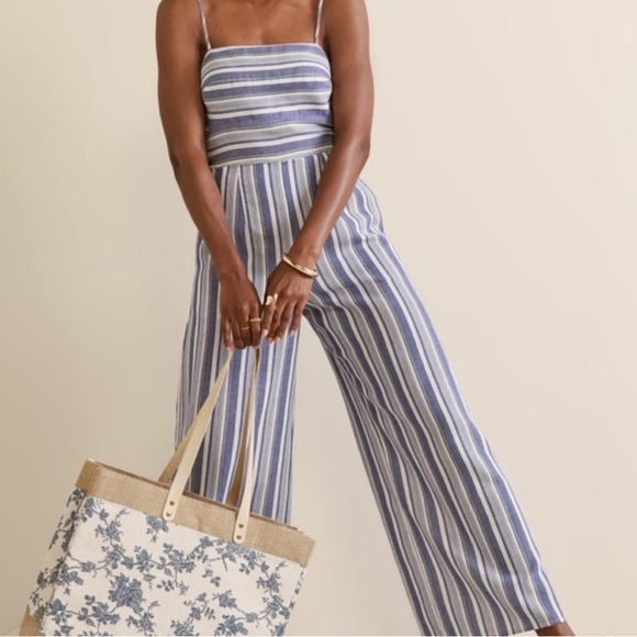 Francesca's Collections Blue and White Striped Jumpsuit - Picture 1 of 9
